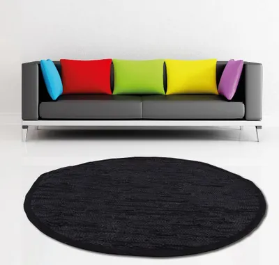 Produktbild von Flickenteppich Lederteppich Teppich strapazierfähig ( 150cm Rund / Schwarz)