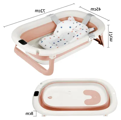 Produktbild von Faltbare Babybadewanne mit rutschfestem Kissen – Ergonomische, tragbare Badewanne für Neugeborene von 0 bis 36 Monaten, kompakt und sicher (Rosa)