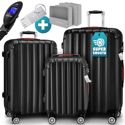 Immagine prodotto di Set di valigie in ABS nero da 3 pezzi con ruote da 360°