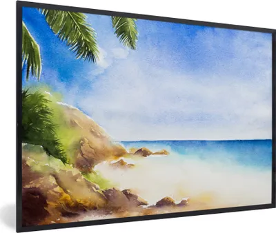 Produktbild von MuchoWow® MuchoWow® Gerahmtes Poster Meer - Strand - Berge 90x60 cm - Poster mit zchwarzem Bilderrahmen - Fotorahmen - Foto-Plakat