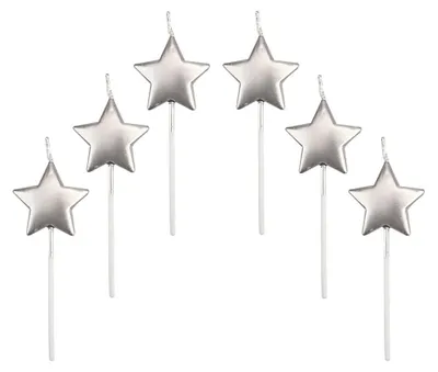 Sternkerzen 6er-Pack, Metallic Silber, 10,5 cm