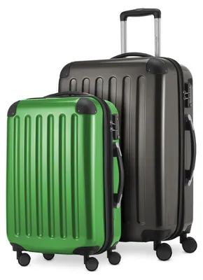 Immagine prodotto di Alex - Set di 2 bagagli a mano + valigia media, set di valigie Resekofffer trolley a guscio duro in policarbonato lucido, verde grafite