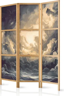 Produktbild von 3-teiliger Einseitiger Vlies Japanischer Paravent - Epic Light Play: The Sun Battling for Dominance Over the Clouds 135x172 cm Muster b-H-10054-bh-a