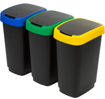 Immagine prodotto di set di 3 contenitori per rifiuti Raccolta differenziata 3x25L Rotho Twist Contenitori per rifiuti Riciclaggio dei rifiuti