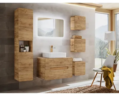 Produktbild von Möbelwaschtisch ERBANO – 2 Schubladen – 80 cm – Farbe helles Eichenholz – Praktisch und elegant