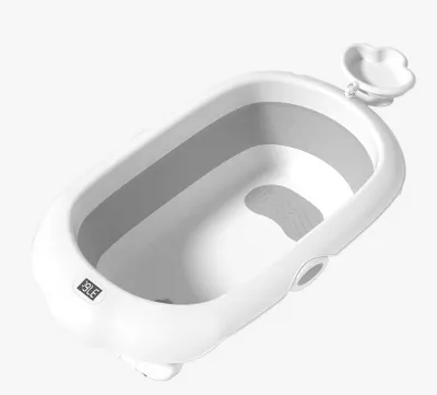 Produktbild von Faltbare Baby Badewanne,Baby Bathtub Babywanne Wanne mit Thermometer&Duschhaube, Badebecken Duschwanne für Neugeborene Kleinkinder 97x52x24cm(Grau)