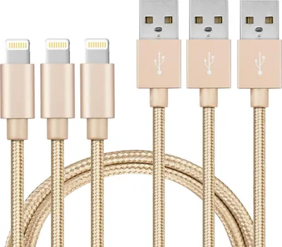 Produktbild von Kabel USB Lightning für iPhone X / XS / XS MAX / XR / 8 / 8 PLUS / 7 / 7 PLUS / 6 / 6S / 6 PLUS / 6S PLUS / 5 / 5S / SE [3 Stück] Geflochtenes Nylon Gold 1m Phonillico®