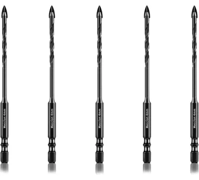 Obrázek produktu pro Sada vrtáků na dlaždice (5 kusů), 4 mm, s wolframovým karbidem, určená pro vrtání dlaždic, keramiky, skla, zdiva, plastu, dřeva, porcelánu a měkkých kovů