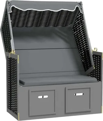 Produktbild von Strandkorb mit Dach Polyrattan & Massivholz Anthrazit & Schwarz