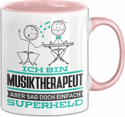Produktbild von Musiktherapeut Geschenk Tasse Ich Bin Musiktherapeut Aber Sag Doch Einfach Superheld Lustige Geschenkdiee für Musiktherapeut Kaffee-Becher (Rosa)