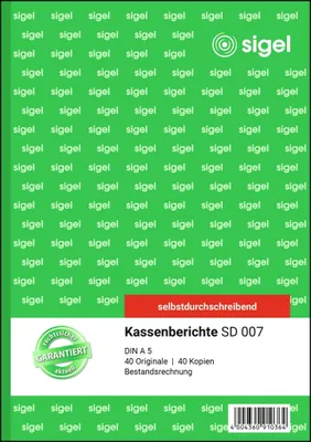 Produktbild von SIGEL SD007 Kassenberichte/Bestandsrechnung, 1. und 2. Blatt bedruckt, A5, selbstdurchschreibend, 2 x 40 Blatt