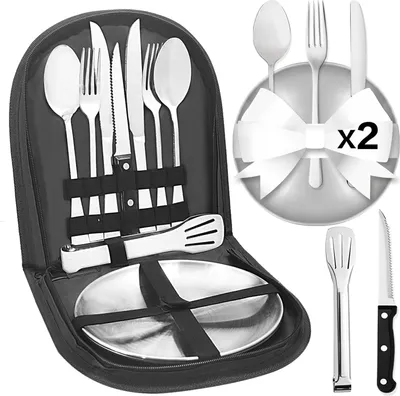 Produktbild von Campingbesteckset - Für 4 Personen - Blaue Aufbewahrungstasche