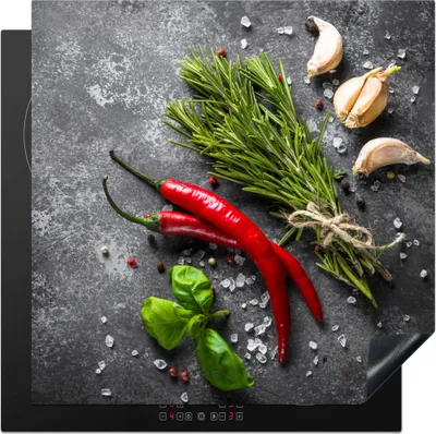 Produktbild von KitchenYeah© Herdabdeckplatte Pfeffer - Kräuter - Gewürze - Beton , 78x78cm, Küche Deko, Glaskeramikkochfeld Herdabdeckung, Abdeckplatte fùr Kochfeld