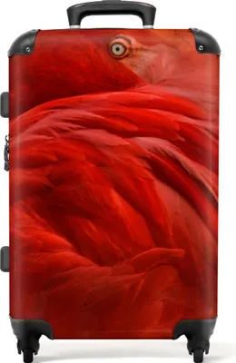 Produktbild von NoBoringSuitcases.com® Großer Koffer - Tropisch - Vogel - Rot - Tiere - Kombinationsschloss TSA - Hartschalen Trolley 4 Rollen - 72 liter - Reisekoffer - 66 cmKoffer Mittelgroß 67x43x25 cm, 72L,