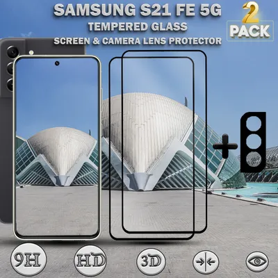 Produktbild von 2-Pack Samsung Galaxy S21 FE 5G Displayschutzfolie und Objektivschutz aus 9H gehärtetem Glas