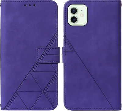 Produktbild von iPhone 12 Hülle, Schlank Prägung Flip Leder Kartenfächer Schutzhülle mit Ständer für iPhone 12 Lila