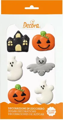 Obrázek produktu pro Cukrová dekorace Halloween dýně duch a strašidelný kostel 6ks