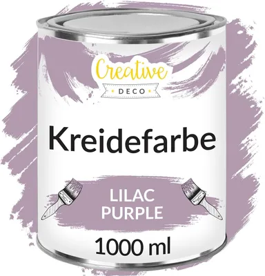 Produktbild von Creative Deco Fliederviolett Kreide-Farbe | 1000 ml-Dose | Kreidefarbe perfekt für Landhaus-Stil, Vintage-Stil, Decoupage, Möbel-Renovierung | Matt & abwaschbar | Wisch-Effekt und Gradient-Effekt möglich