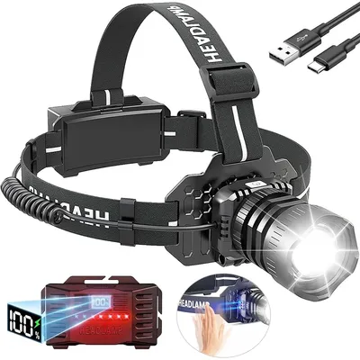 Produktbild von Stirnlampe,wiederaufladbare LED-Stirnlampe mit Digitalanzeige,3 Modi, 2400 mAh, 500 m Reichweite,1000 Lumen,geeignet für Outdoor, Nachtangeln, Rettung