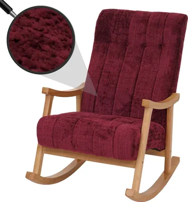Obrázek produktu pro Houpací křeslo HWC-K10, polohovatelné, dřevo  tkanina/textilní šenil (465 g/m²)  bordeaux, přírodní rám