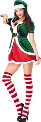 Immagine prodotto di Costume da elfo natalizio da donna Costume da elfo per adulti per cosplay di carnevale, stile 3, 80% polietilene, 2XL