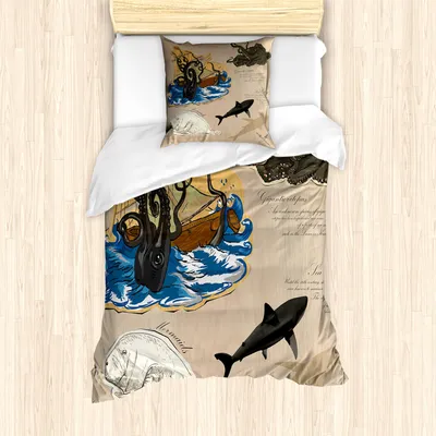 Produktbild von ABAKUHAUS Mystiker Mantele, Sea Monsters Piraten, Milbensicher Allergiker geeignet mit Kissenbezügen, 135 cm x 200 cm - 80 x 80 cm, Mehrfarbig