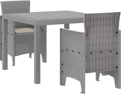 Image de vidaXL : Ensemble de table et chaises d'extérieur, 3 pièces, gris clair, en polypropylène