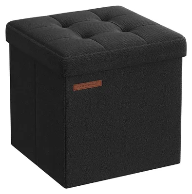 Produktbild von Aufbewahrungshocker mit Sitz - Fußhocker - Leinenoptik - MDF - 30 x 30 x 30 cm - Schwarz - 22 L