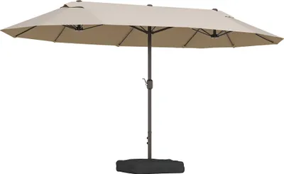 Image de Outsunny Parasol de jardin exterieur parasol double rectangulaire 4,6L x 2,7l x 2,4H m avec ouverture fermeture manivelle, sacs de lestage et base inclus, pour balcon, piscine, kaki