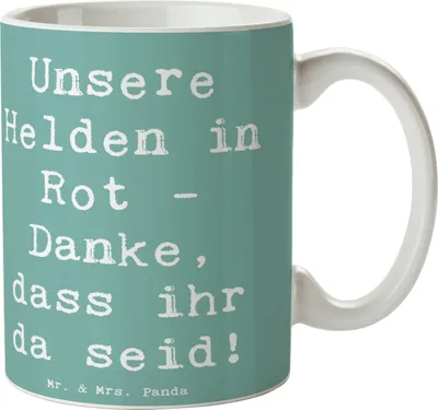 Produktbild von Mr. & Mrs. Panda Kaffeetasse Spruch Feuerwehrmann Helden - Meeresbrise - Geschenk, Tasse, Dankeschön Feuerwehr, Freundschaft, Becher, besonders, Anerkennung, des Alltags