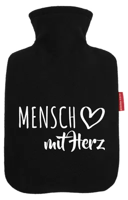 Produktbild von Huuraa Wärmflasche Mensch mit Herz 1,8 Liter Black Classic Veloursbezug Bettflasche Geschenkidee
