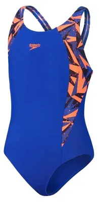 Productafbeelding van SPEEDO Hyperboom Splice Muscleback Badpak Meisjes Blauw Neon Oranje 6 Jaar
