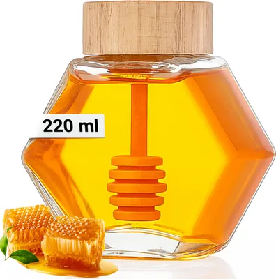 Image de Pot à Miel 220 ml avec Couvercle Bambou et Cuillère Intégrée – Élégant, Pratique et Idéal pour Cadeaux et Usage Quotidien