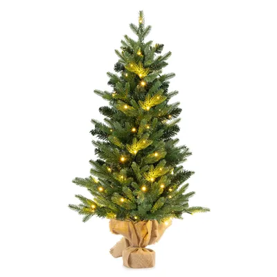 Imagen del producto de COSTWAY, árbol de Navidad artificial de 90 cm con base de cemento, 50 luces LED y función de temporizador, abeto, árbol de Navidad con 363 puntas de PVC, color verde