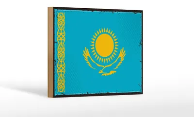 Produktbild von Holzschild Flagge Kasachstans 18x12 cm Retro Kazakhstan Dekoration