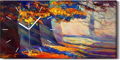 Produktbild von Wandbild Leinwand Bilder mit Uhr 60x30 Bild Landschafts Wälder Herbst Wald - weiße Hände