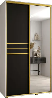 Produktbild von MEBLE KRYSPOL Cannes 11 Schrank mit 2 Schiebetüren - 205,2x130x60 cm - Weiß Schwarz Gold