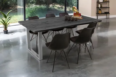 Produktbild von Esstisch Baumkante Holz-Optik Grau 200 x 100 U-Gestell silber JOSY, KI-generiertes Bild