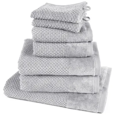 Produktbild von Pure Label 7-TLG Handtücher Set aus Baumwolle - 1x Badetuch 70x140 cm 2x Handtuch 50x100 cm 2x Gästetuch 30x50 cm 2x Waschlappen 16x21 cm, Hellgrau