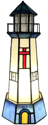 Tiffany Glas-in-Lood Tafellamp Leuchtturm mit Kreuz, E14 LED