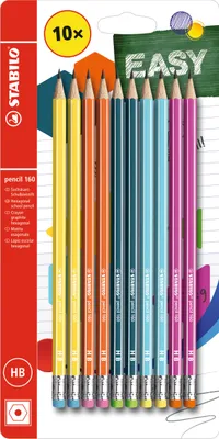 Produktbild von Bleistift mit Radierer - STABILO pencil 160 in 2x gelb, orange, blau, petrol, pink - Härtegrad HB - 10er Pack