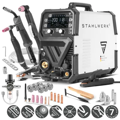 Image de STAHLWERK Poste de soudage sous protection gazeuse 6 en 1 combiné CTM-250 Puls Pro - TIG, MIG/MAG, MMA (E-Hand) & FLUX jusqu'à 200 A, coupage plasma (CUT) jusqu'à 45 A