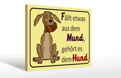 Produktbild von Holzschild Spruch 30x20cm fällt aus Mund gehört dem Hund