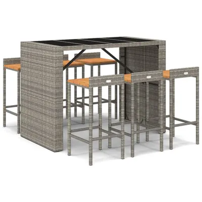 Produktbild von vidaXL 7-tlg. Gartenbar-Set Grau Poly Rattan & Massivholz Akazie