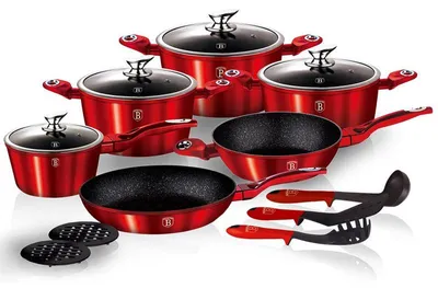 Produktbild von Grillpfanne und 15-teiliges Granit-Topfset – Aluminium mit Antihaftbeschichtung – Für alle Herdarten
