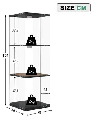 Produktbild von Glasvitrine - Freistehender Drehvitrinenschrank - 3 Ebenen - 360° drehbar - LED-Beleuchtung - Kippschutz - Metallrahmen - Schwarz