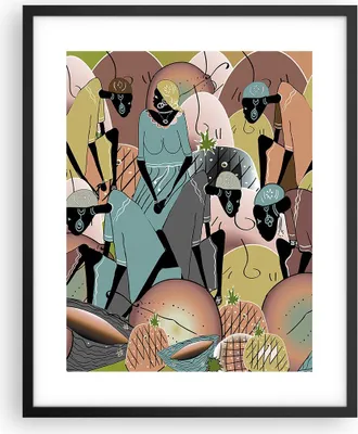 Produktbild von Gerahmtes Poster - Schwarzer Rahmen - Afrikanisch Grafik Frauen - 40x50 cm - Wand Bild - Wanddeko - Wandbilder - Kunstposter - Wandposter - Bilderrahmen - Bilder - Kunstdruck - P2BPA40x50-4555