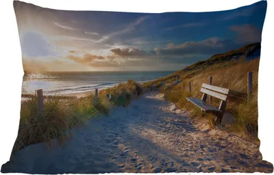 Produktbild von MuchoWow® Outdoor Kissen - Sonnenuntergang - Strand - Düne - Gras - Bank - 50x30 cm - Wetterfest - Lounge Kissen - Sofa kissen - Wohnzimmer Dekoration