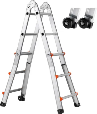Immagine prodotto di SucceBuy Scala telescopica di 9,5 piedi con telaio ad A, scala di prolunga compatta in alluminio, scala mobile multifunzionale pieghevole per casa, scale, interni/esterni, capacità di carico 150 kg, argento
