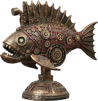 Produktbild von Steampunk FISCH Figur Skulptur Dekoration Futuristisch Viktorianisch Science-Fiction U Boot Style Zahnrad Deko Industrial Antik Design aus Polyresin